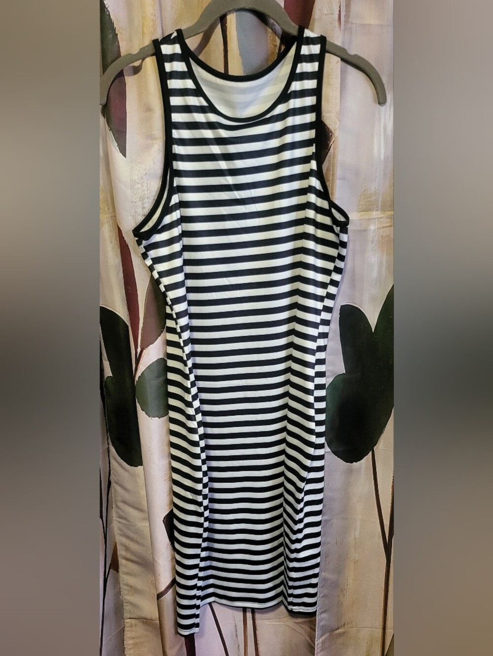 Striped Black and White Sleeveless Midi Dress